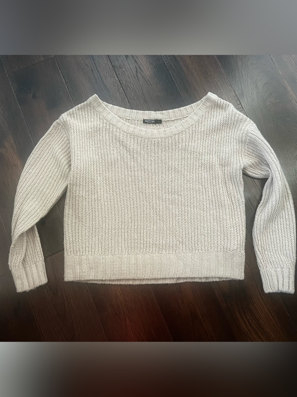 Nasty Gal Cream Cropped Knit Crewneck Sweater